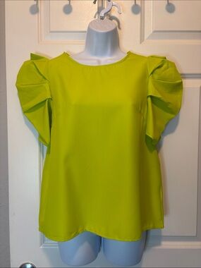 SHEIN Women’s Lime Green Puff Sleeve Blouse, Size Medium